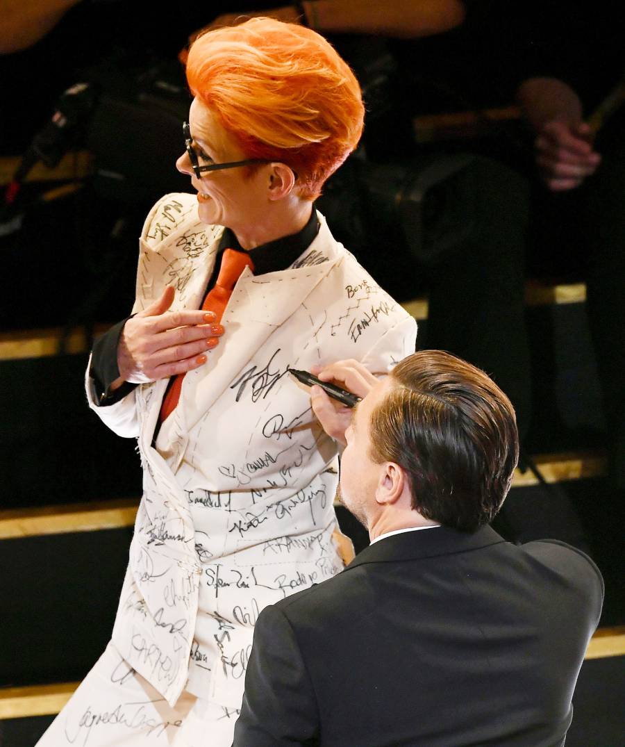Leonardo DiCaprio Signing Sandy Powells Coat Unseen Moments at Oscars 2020