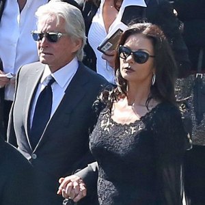 Michael Douglas and Catherine Zeta-Jones at Kirk Douglas funeral in Los Angeles