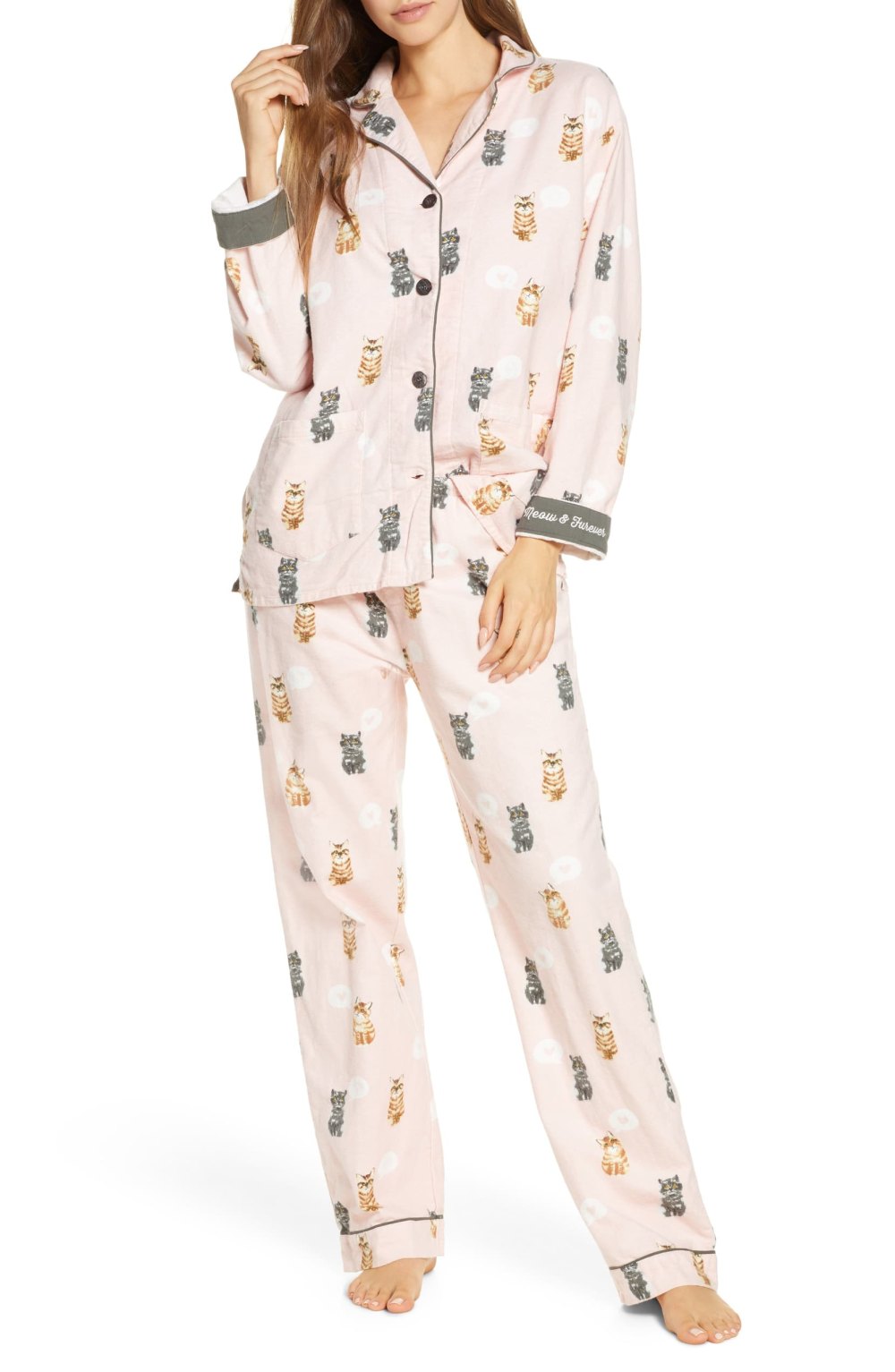PJ Salvage Print Flannel Pajamas (Blush)