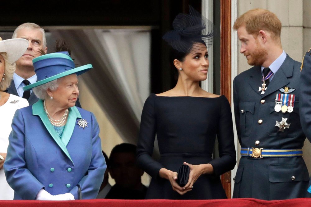Buckingham Palace Queen Elizabeth II, Meghan Markle the Duchess of Sussex and Prince Harry