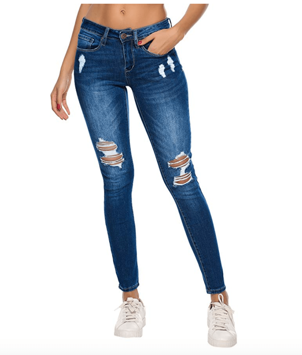Resfeber Women's Ripped Skinny Jeans (Medium Blue)