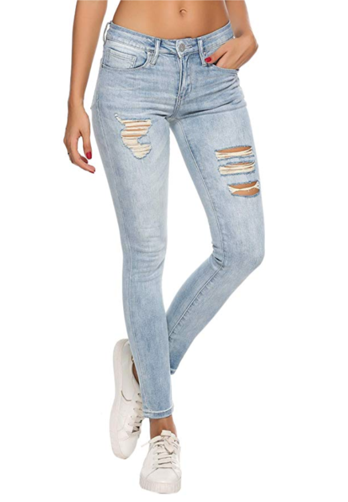 Resfeber Women's Ripped Skinny Jeans (Super Light Blue)