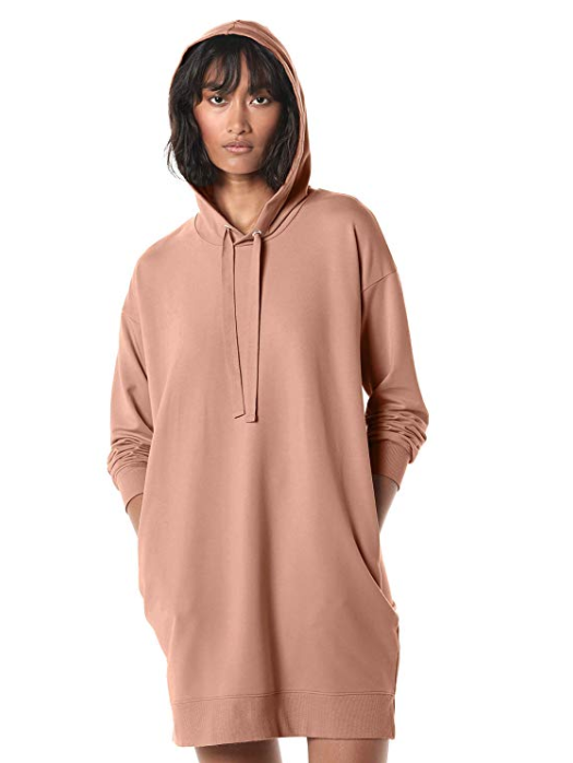 The Drop Women's Iona Long-Sleeve Hooded Mini Sweatshirt Dress (Praline)
