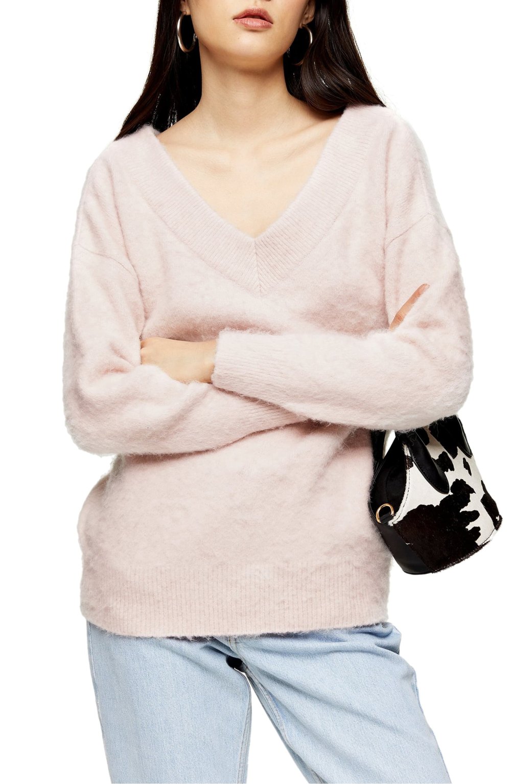 Topshop V-Neck Sweater (Light Pink)