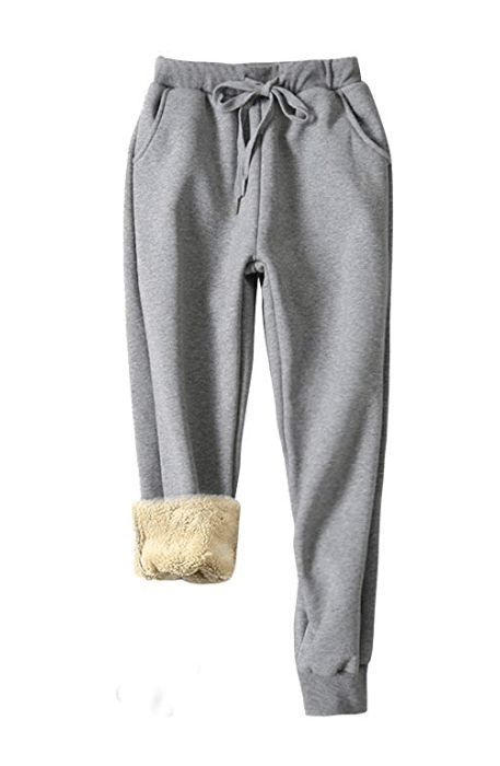 Yeokou Women's Sherpa Lined Athletic Joggers (Light Grey)