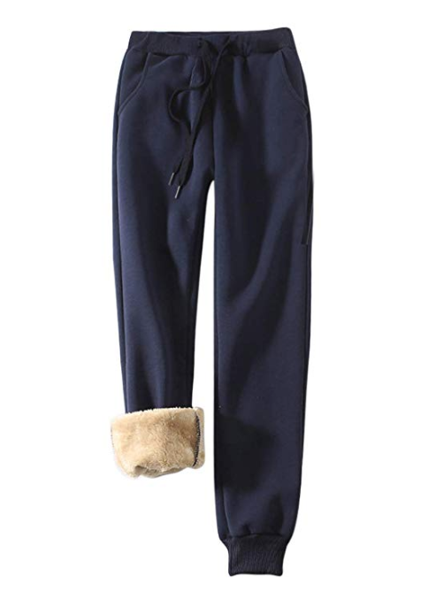Yeokou Women's Sherpa Lined Athletic Joggers (Navy Blue)