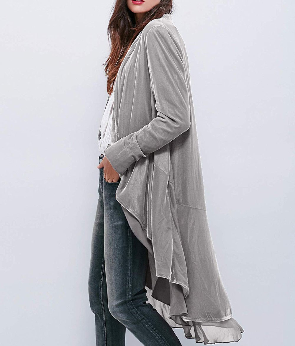 R.Vivimos Ruffled Asymmetric Long Velvet Blazer