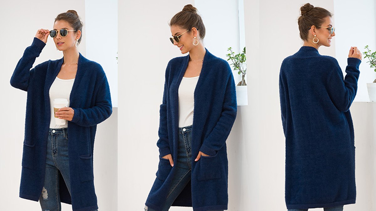 QIXING Casual Open Front Knit Cardigan