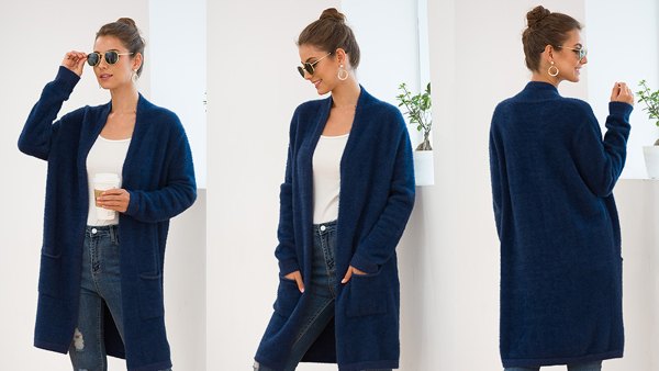 QIXING Casual Open Front Knit Cardigan
