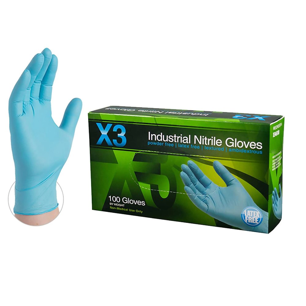 AMMEX X3 Industrial Blue Nitrile Gloves