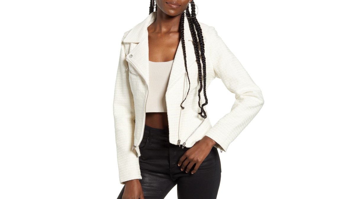BLANKNYC Tweed Fitted Zipper Moto Jacket