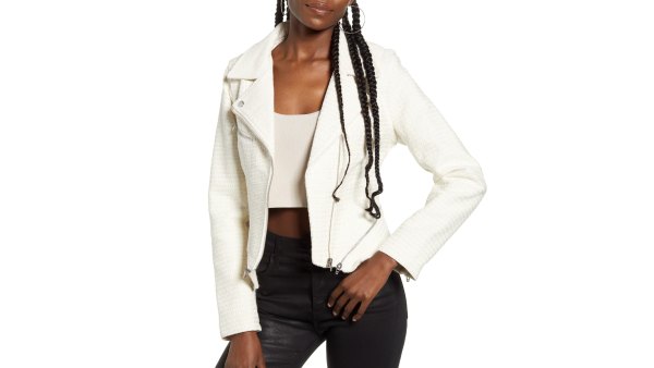 BLANKNYC Tweed Fitted Zipper Moto Jacket