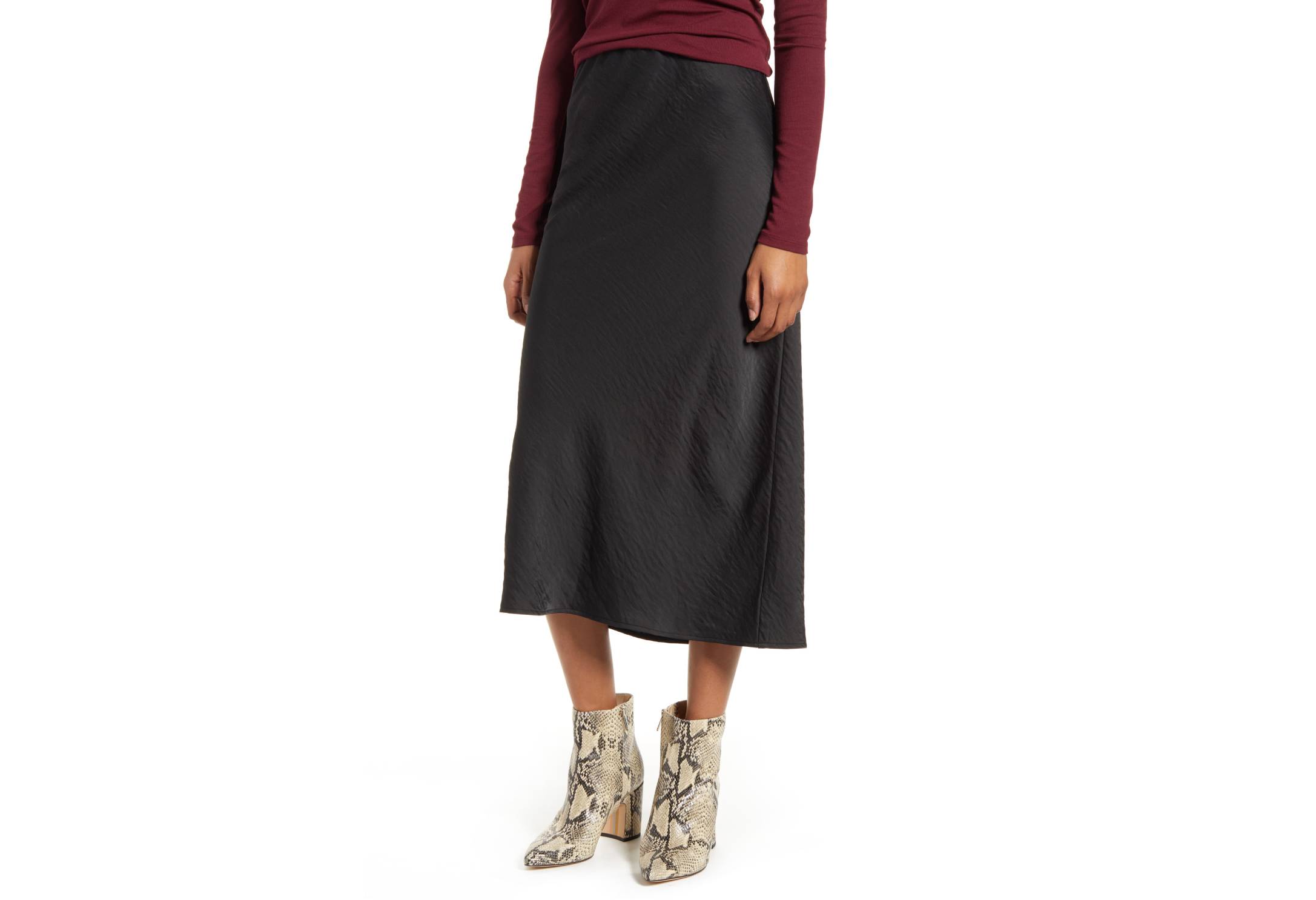 Bobeau Lyndon Bias Cut Midi Skirt (Black)