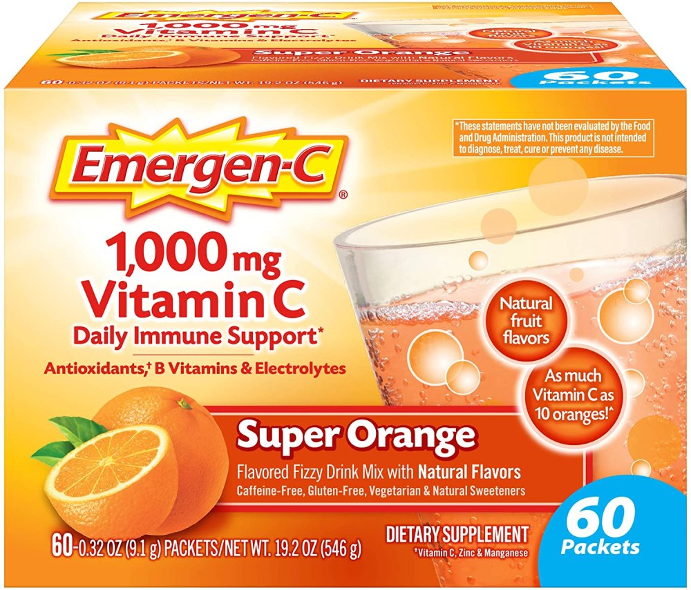 Emergen-C Vitamin C 1000mg Powder (60 Count Super Orange Flavor)