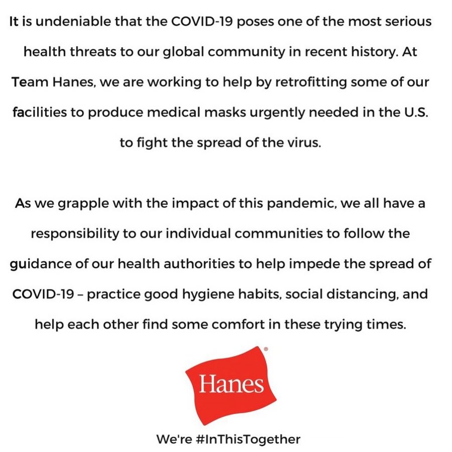 Fashion Designers Contributing To Coronavirus Efforts - Hanes
