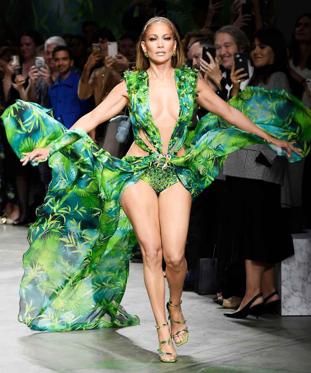 Jennifer Lopez Wears Pants Version of Versace Jungle-Print Dress