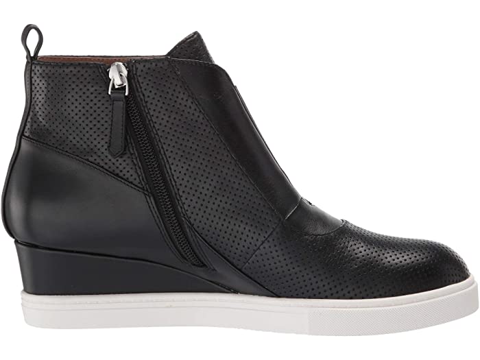 LINEA Paolo Anna Wedge Sneaker (Black Perforated Nappa Leather)