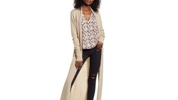 Leith Longline Open Cardigan (Beige Hummus Heather)