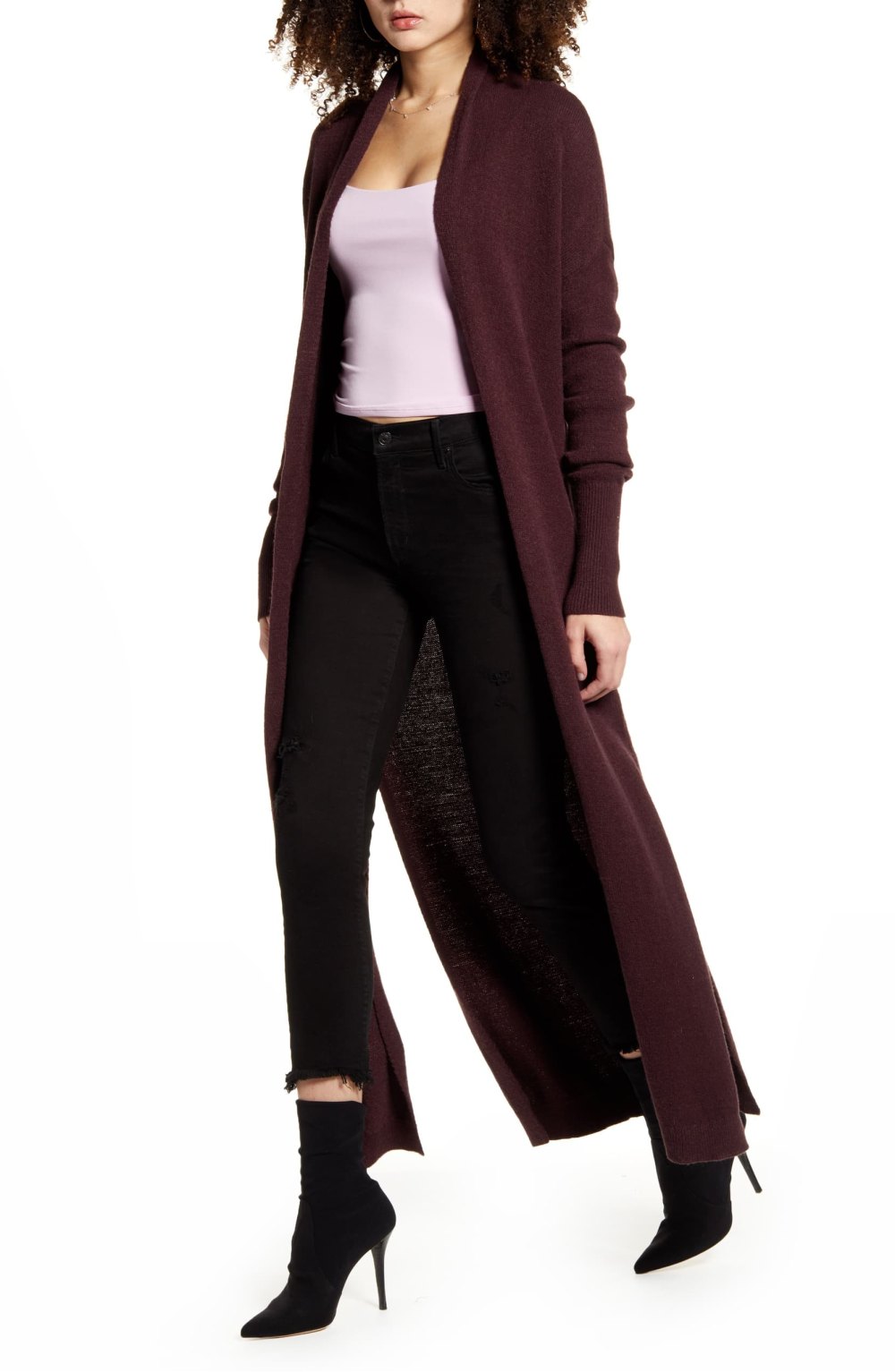 Leith Longline Open Cardigan (Burgundy Fudge)