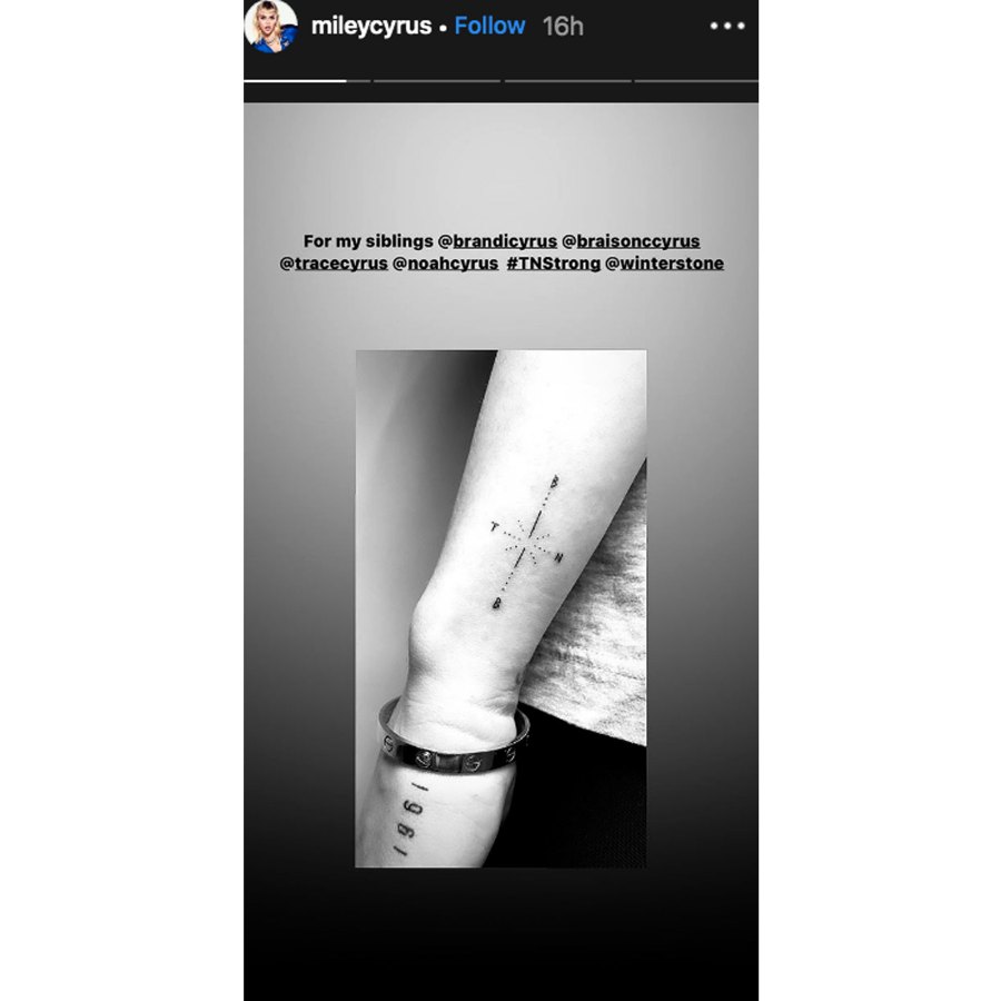 See Miley Cyrus Sweet New Tattoo in Honor of Her Siblings