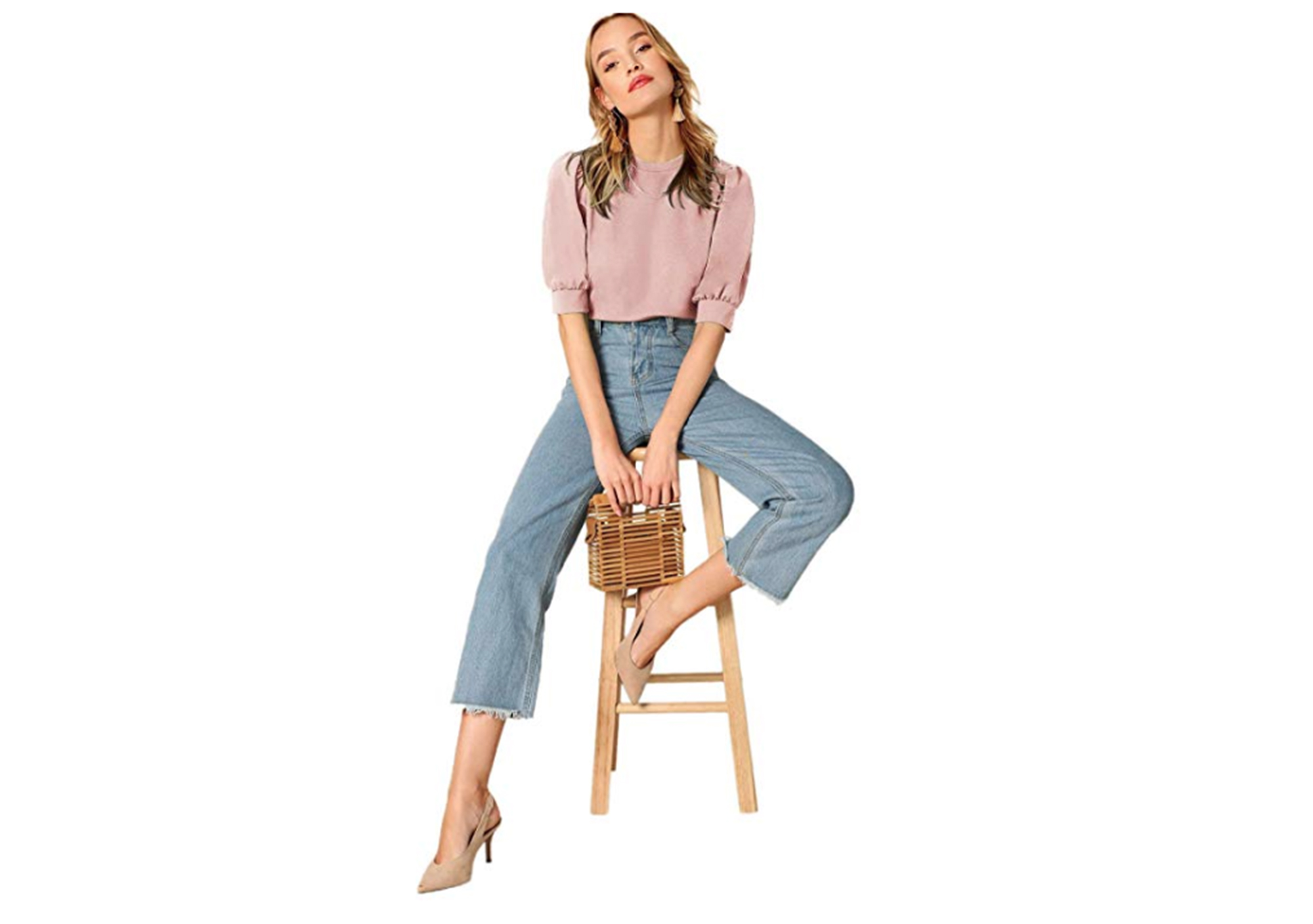 Shein Women's Puff Sleeve Casual Top (Pink)