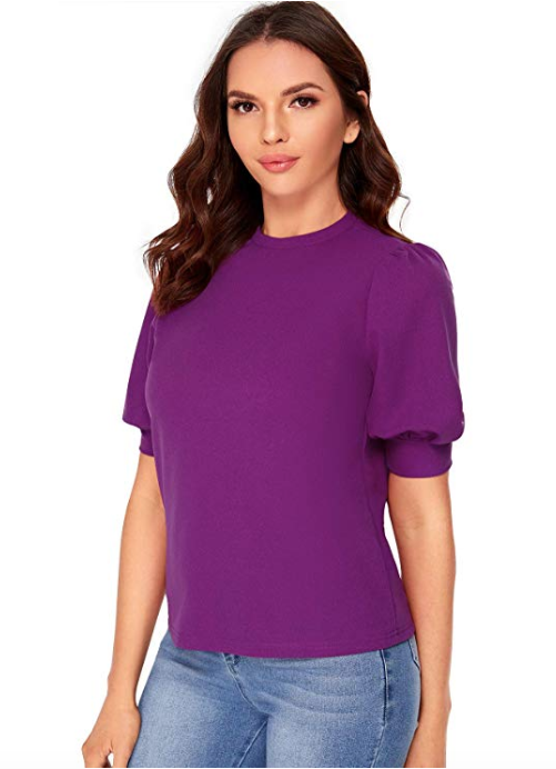 Shein Women's Puff Sleeve Casual Top (Purple)