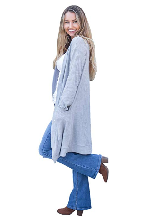 Tickled Teal Women's Long Sleeve Knit Open Front Sweater (Gray)