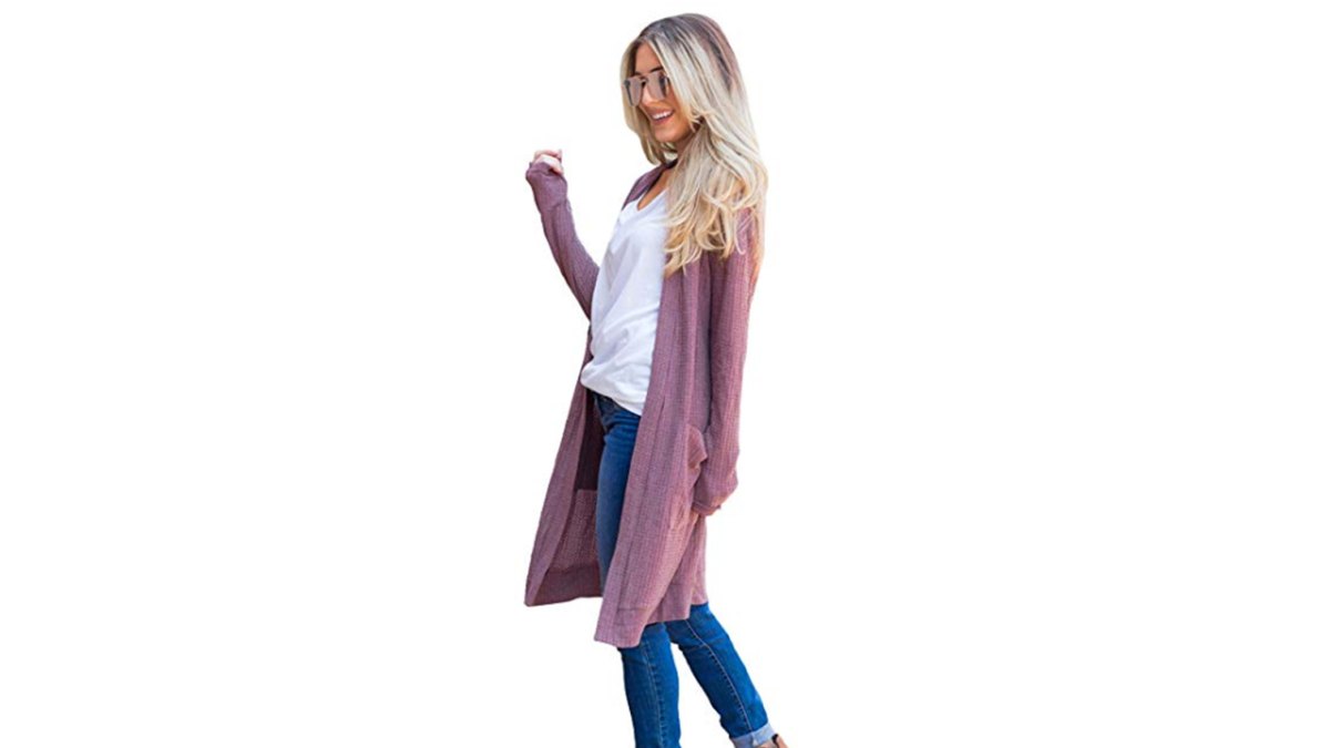 Tickled Teal Women's Long Sleeve Knit Open Front Sweater (Mauve)