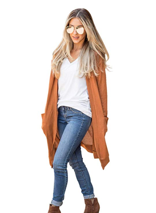 Tickled Teal Women's Long Sleeve Knit Open Front Sweater (Burnt Orange)