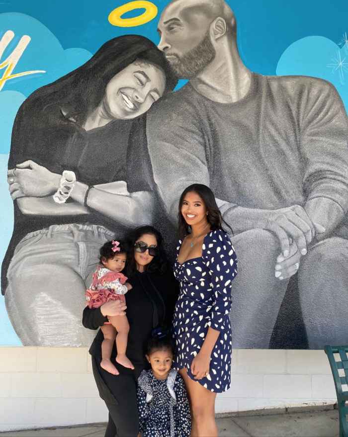 Vanessa Bryant and Daughters Natalia, Bianka and Capri Pose in Front of Mural of Kobe Bryant and Daughter Gianna
