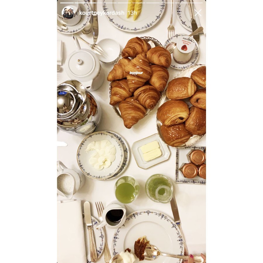 What Kim and Kourtney Kardashian Are Eating in Paris During Fashion Week Breakfast Spread Croissants