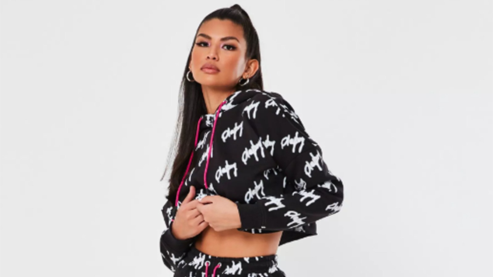 playboy x missguided black repeat print neon drawstring oversized joggers