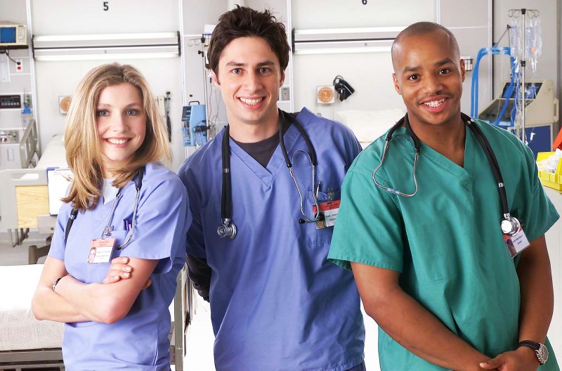 Sarah Chalke Zach Braff and Donald Faison in Scrubs TV Shows to Binge That Honor First Responders