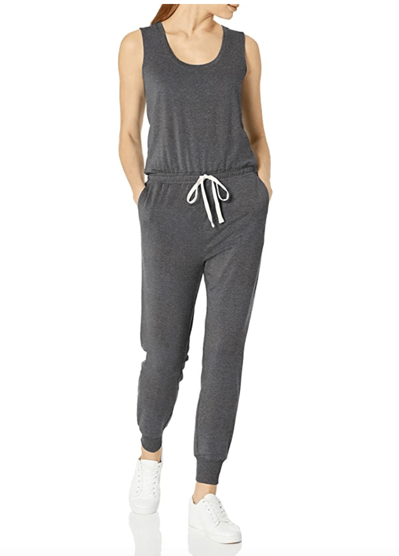 Amazon Essentials Women's Studio Terry Fleece Jumpsuit (Charcoal Grey Heather)