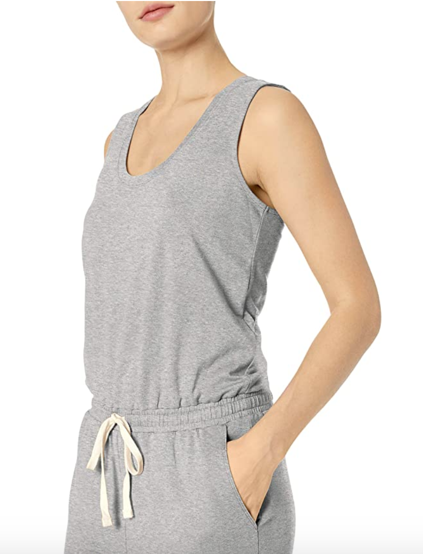Amazon Essentials Women's Studio Terry Fleece Jumpsuit (Light Grey Heather)