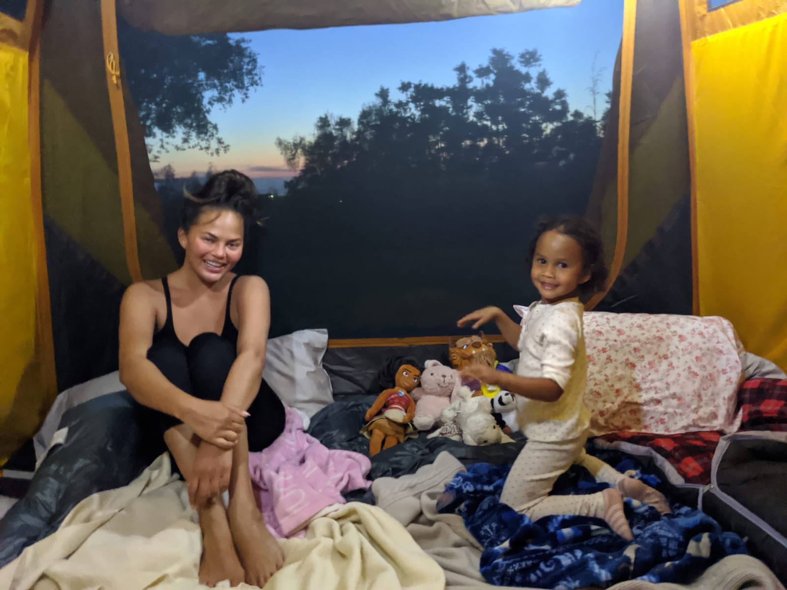 Chrissy Teigen Takes Daughter Luna Backyard Camping During Quarantine