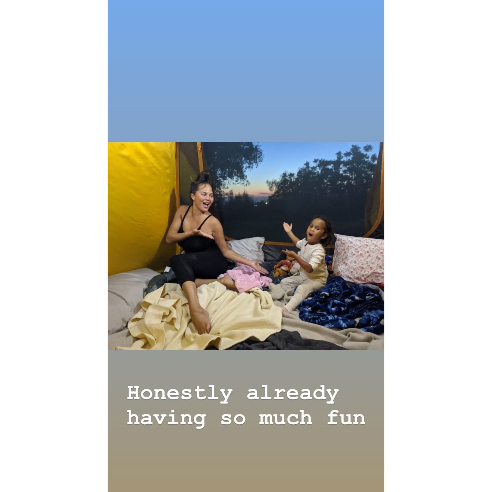 Chrissy Teigen Takes Daughter Luna Backyard Camping During Quarantine