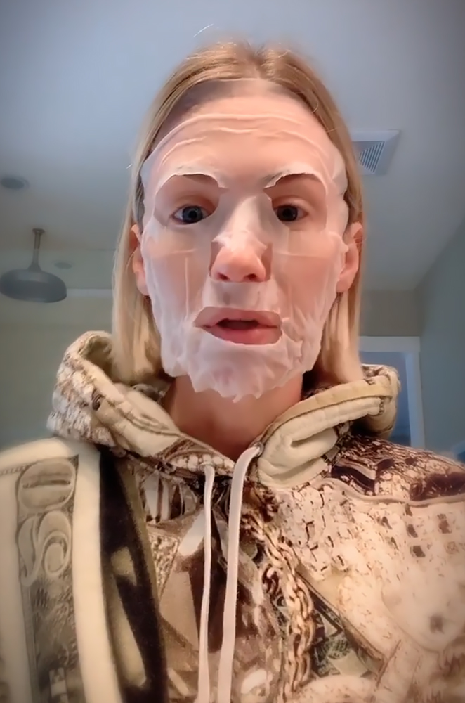 January Jones Practices Self Care with a Sheet Mask