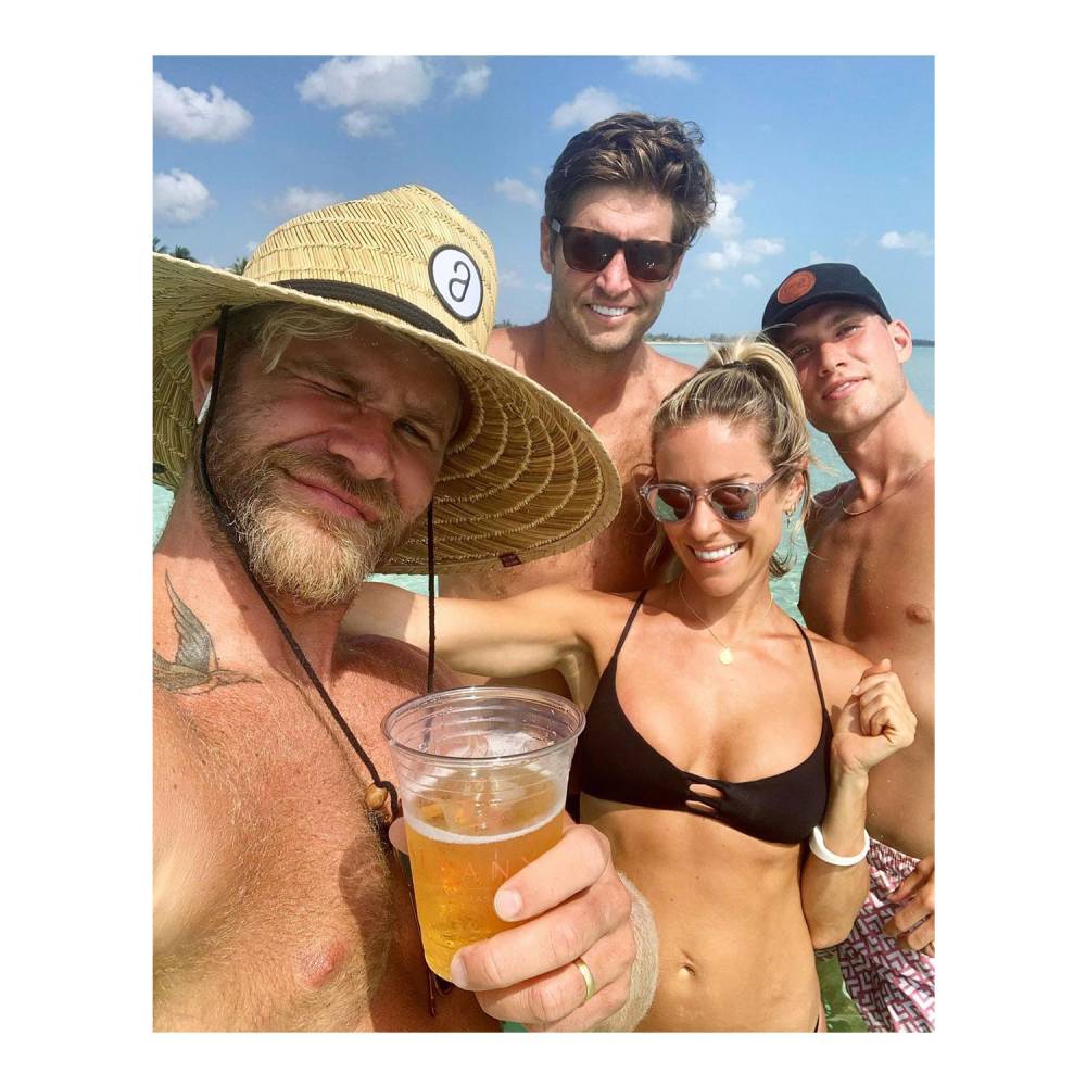 Kristin Cavallari, Jay Cutler Separated When They Left the Bahamas Justin Anderson, Jay Cutler, Kristin Cavallari, and Austin Rhodes Instagram Beach Drink Straw Hat