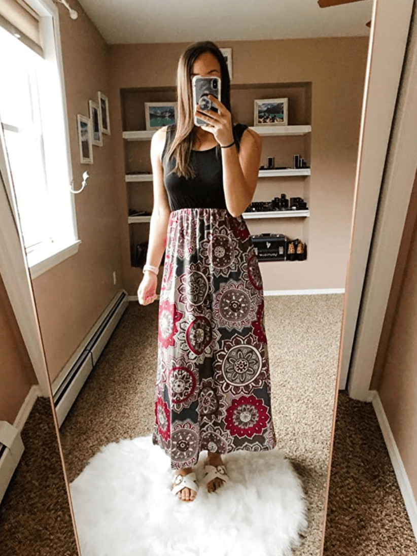 LIYOHON Summer Maxi Dress (Black Multi)