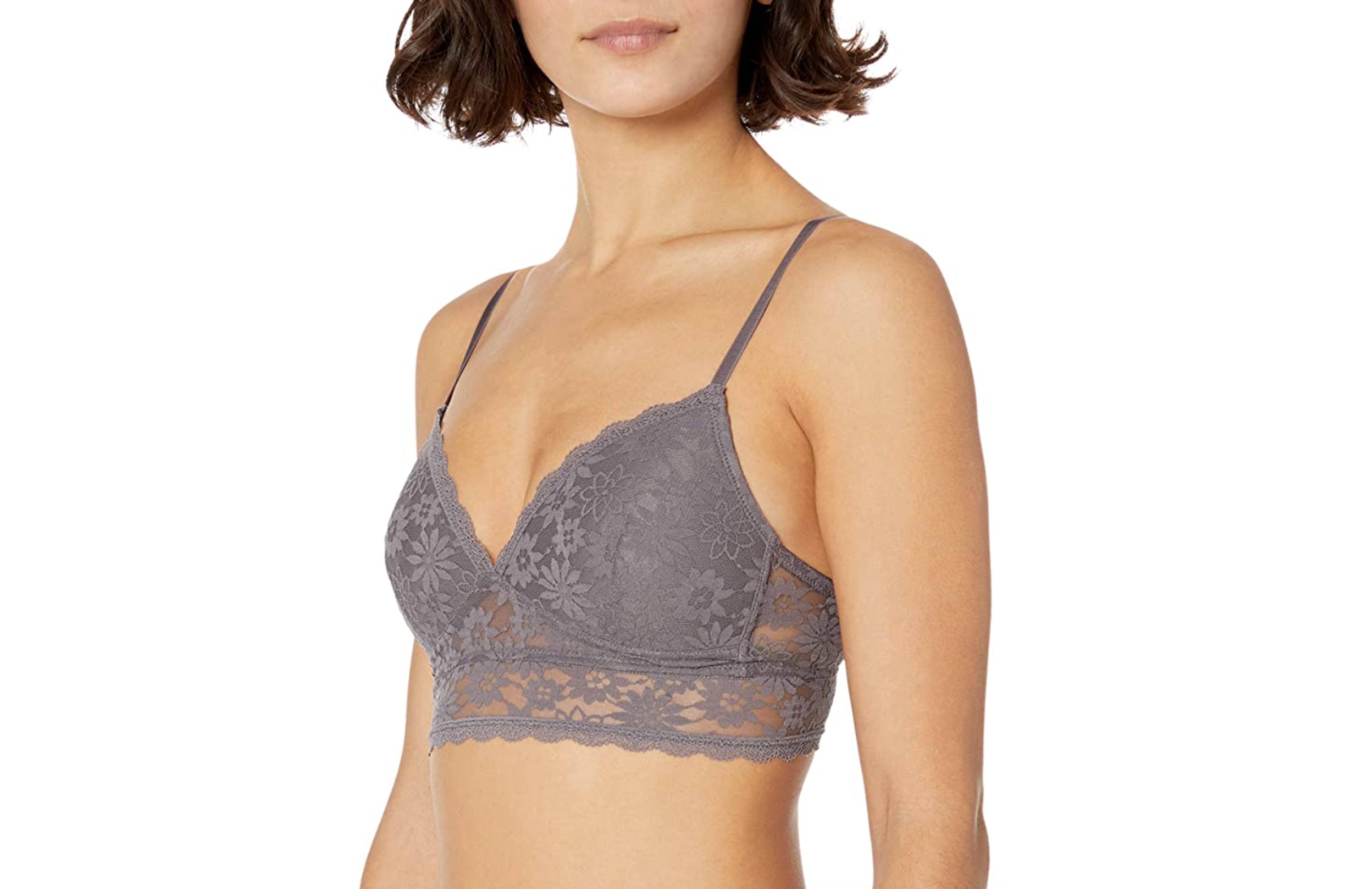 Mae Women's Lace Wirefree Padded Bralette (Charcoal Grey)
