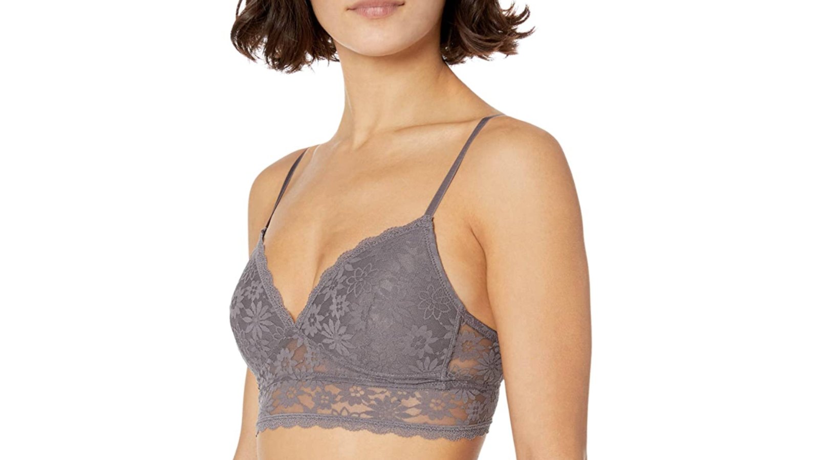 Mae Women's Lace Wirefree Padded Bralette (Charcoal Grey)