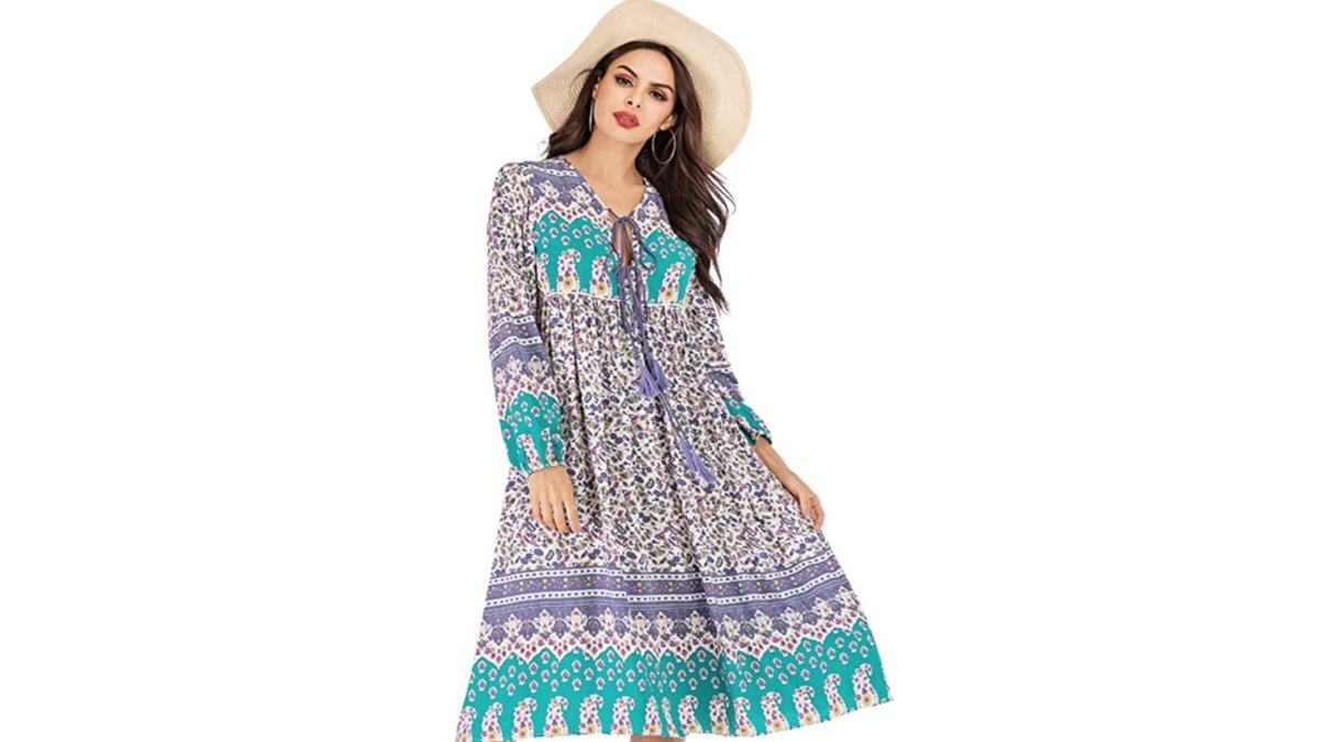 R.Vivimos Women's Long Sleeve Bohemian Midi Dress