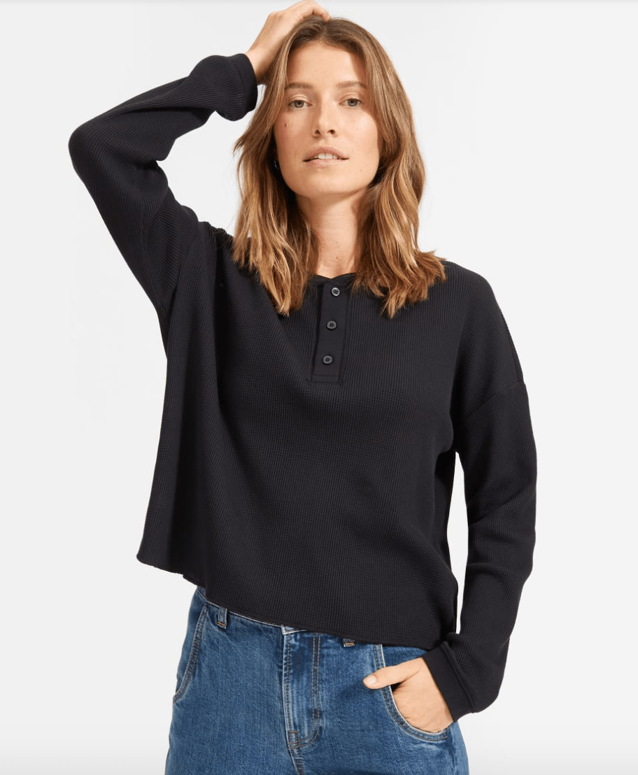 The Henley Waffle Tee (Washed Black)
