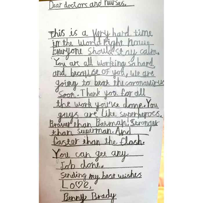 Tom Brady and Gisele Bundchen’s Son Pens a Sweet Letter to Doctors and Nurses