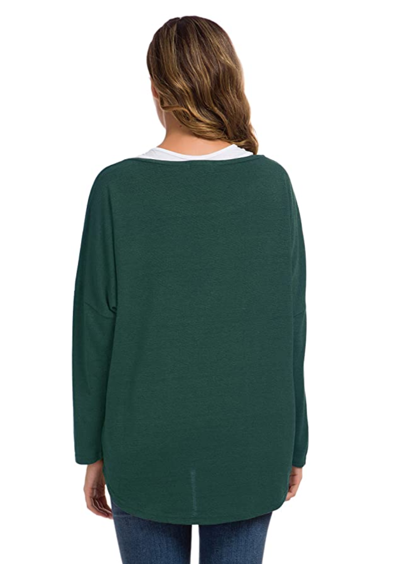UGET Women's Casual Oversized Batwing Sleeve Pullover Top (Deep Green)