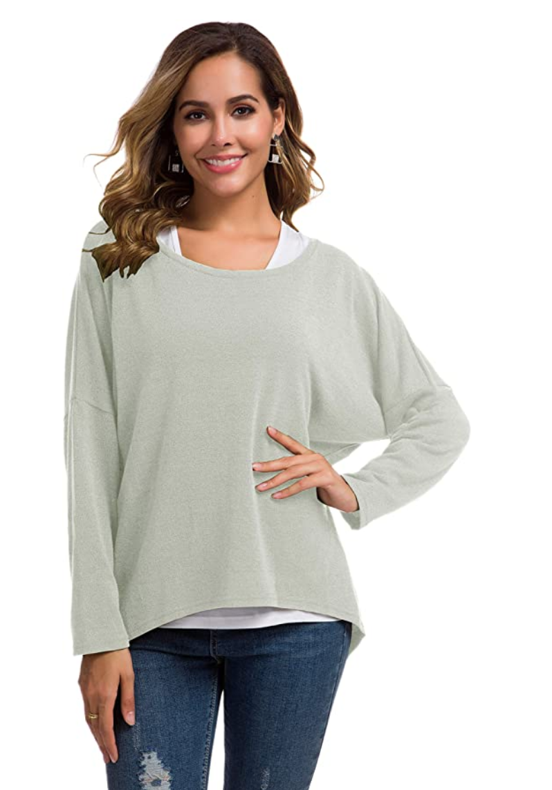 UGET Women's Casual Oversized Batwing Sleeve Pullover Top (Gray)