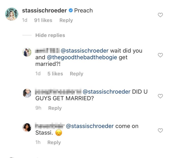 Vanderpump Rules Fans Think Stassi Schroeder and Beau Clark May Already Be Married Instagram Comment