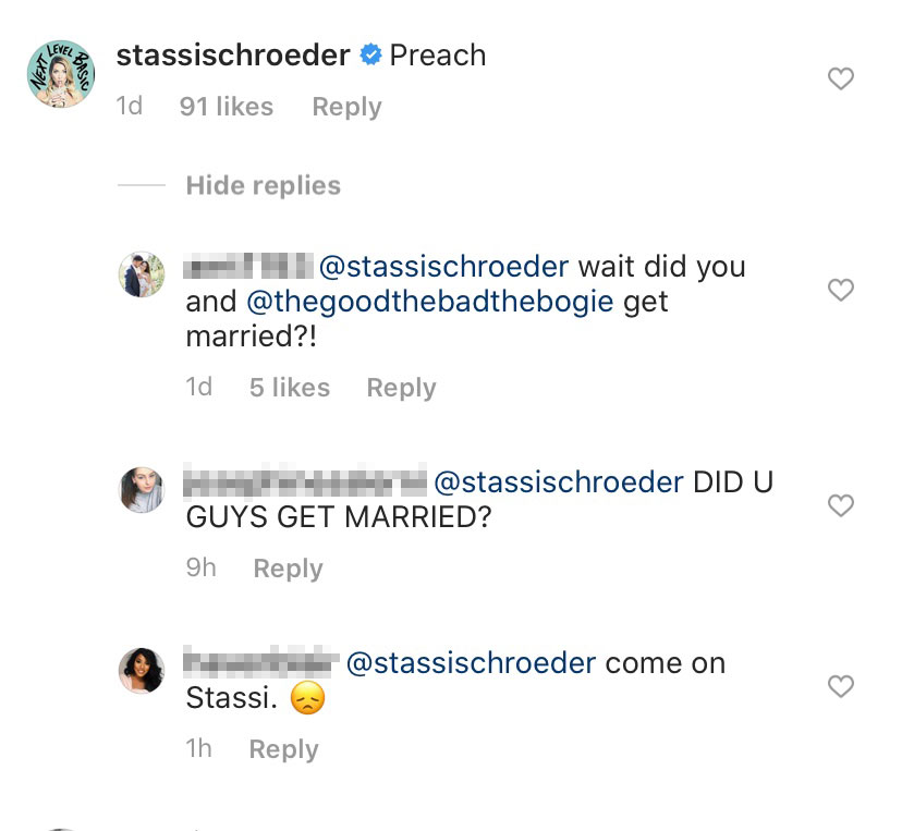 Vanderpump Rules Fans Think Stassi Schroeder and Beau Clark May Already Be Married Instagram Comment