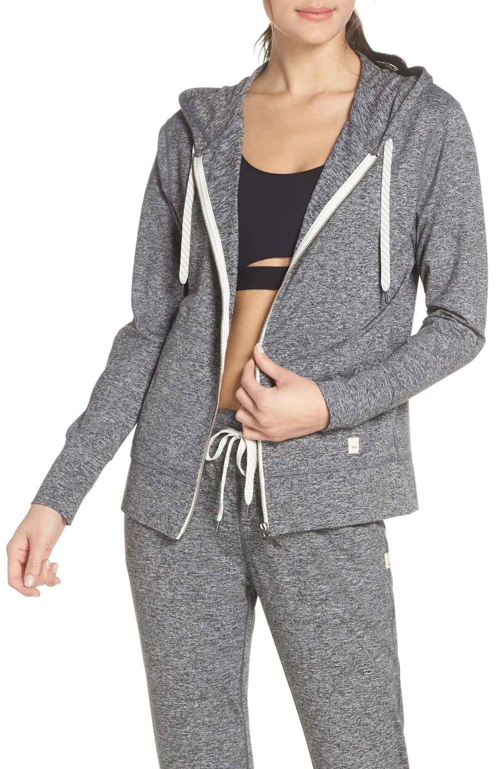 vuori Performance Zip Front Hoodie (Heather Grey)